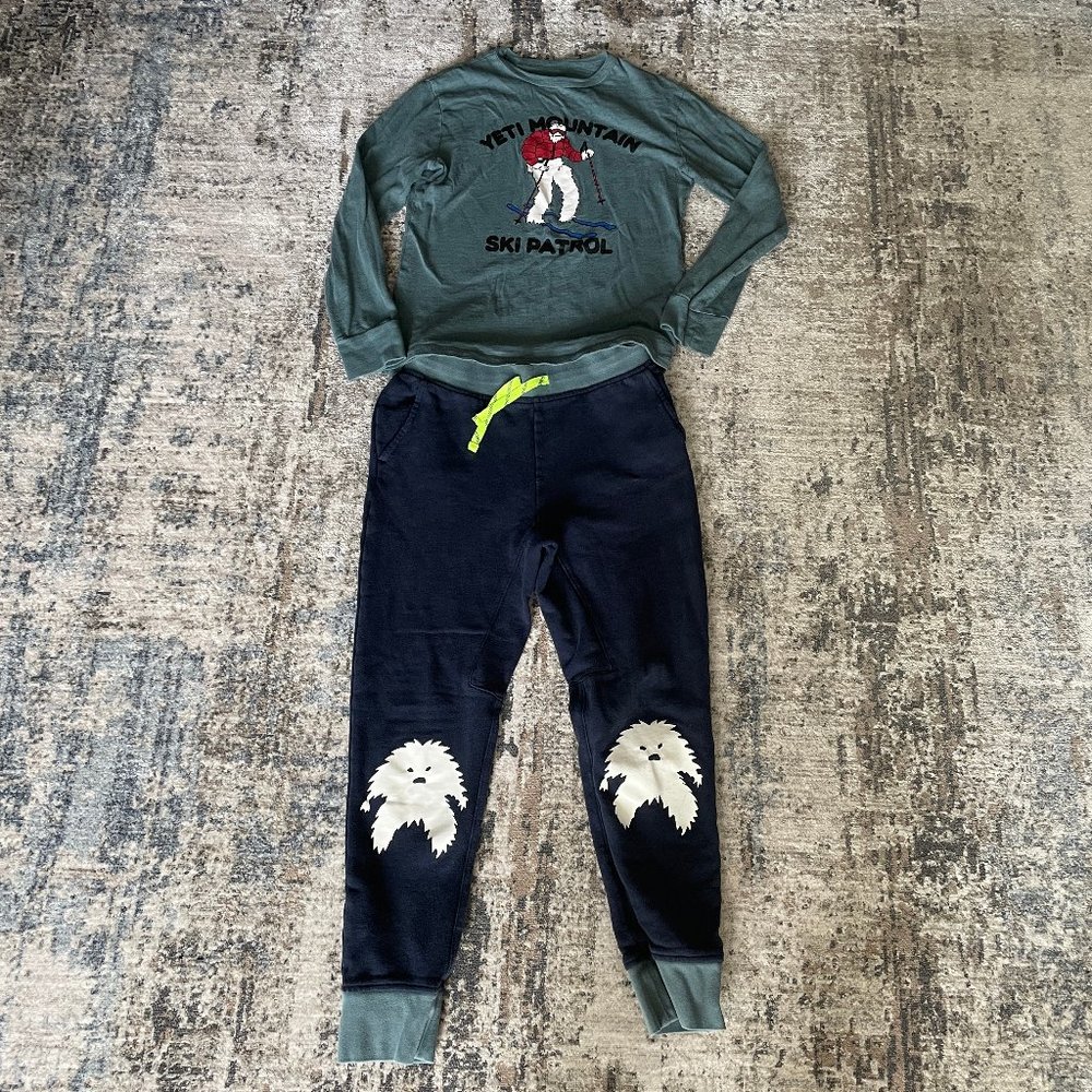 CREWCUTS BY J.CREW Kids' Yeti T-shirt In Yeti Mountain Pants bundle set 12